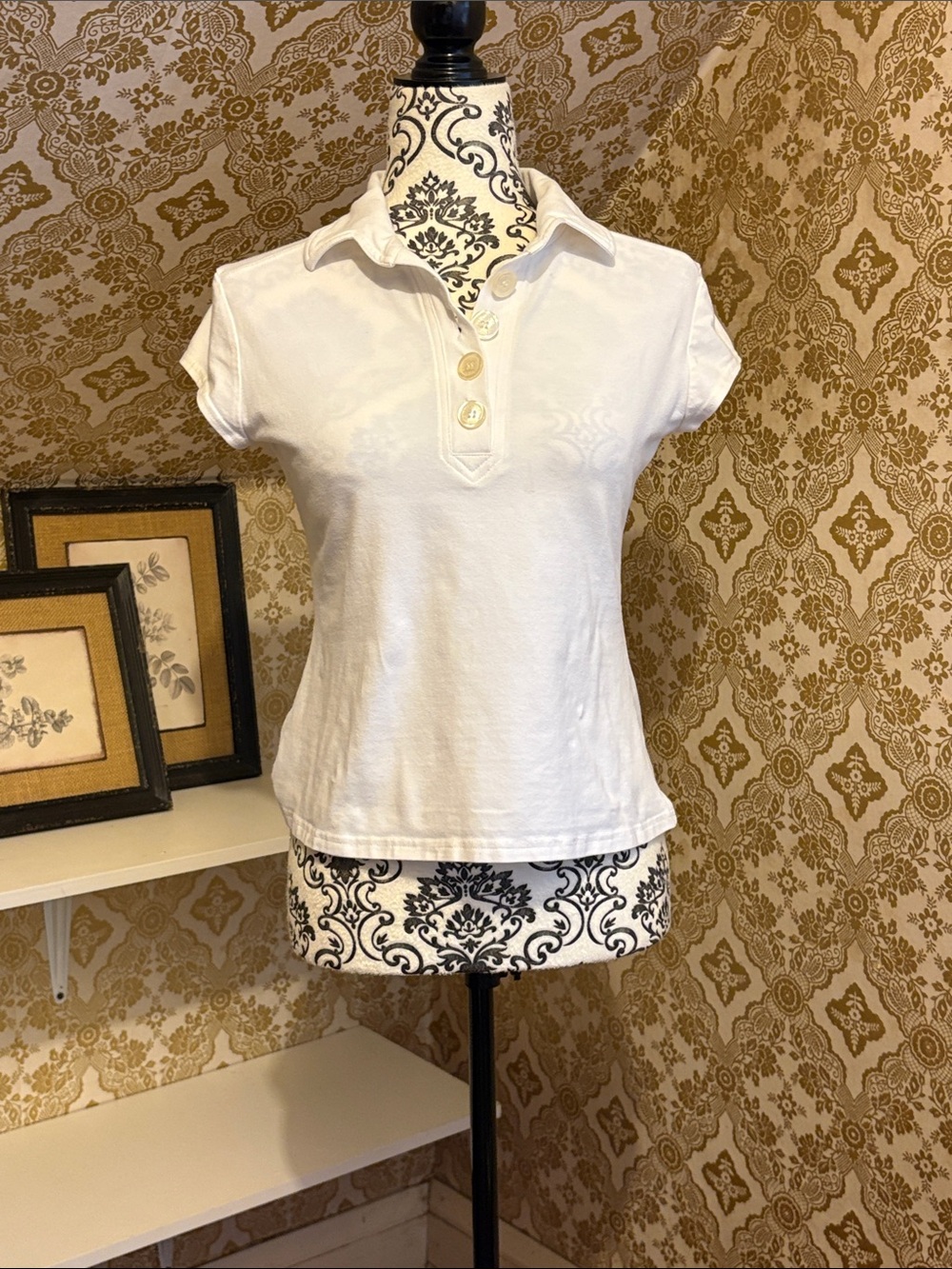 LIJA Women's White Short Sleeve Golf Tennis Polo Shirt Size M
